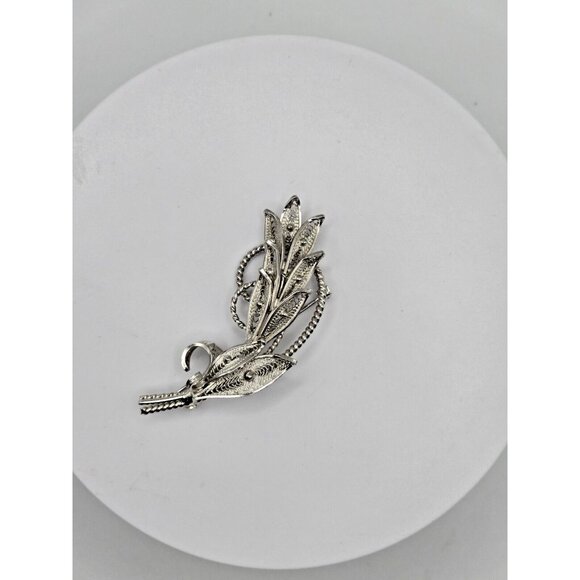 Vintage Jay Flex Sterling Silver Signed Leaf Brooch 2.5" rare design - Picture 6 of 8